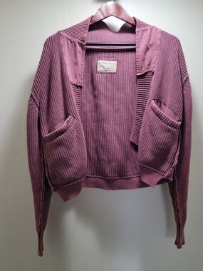 We The Free Mauve Open-Front Pocket Cardigan Sweater